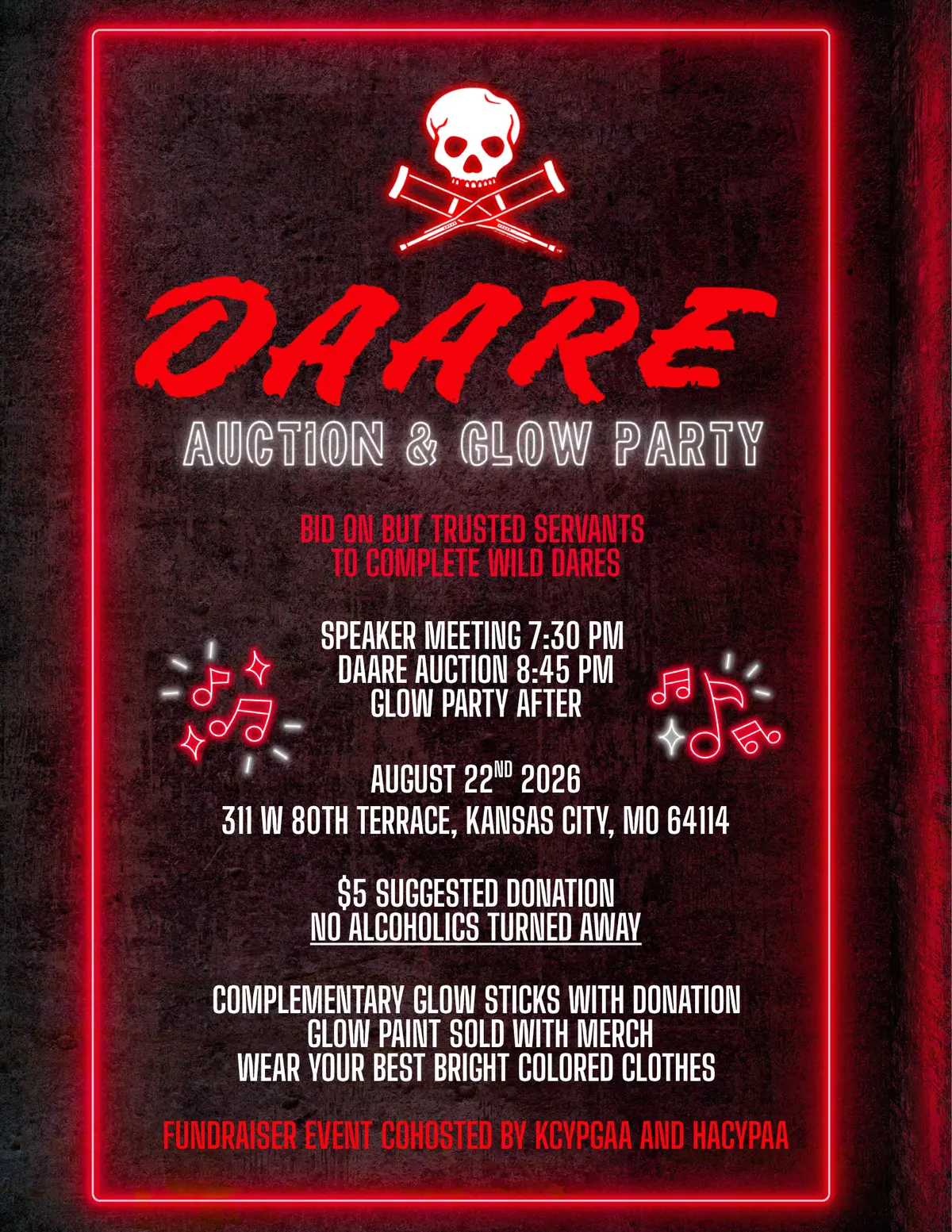 Poster for the D.A.A.R.E Auction and Glow party