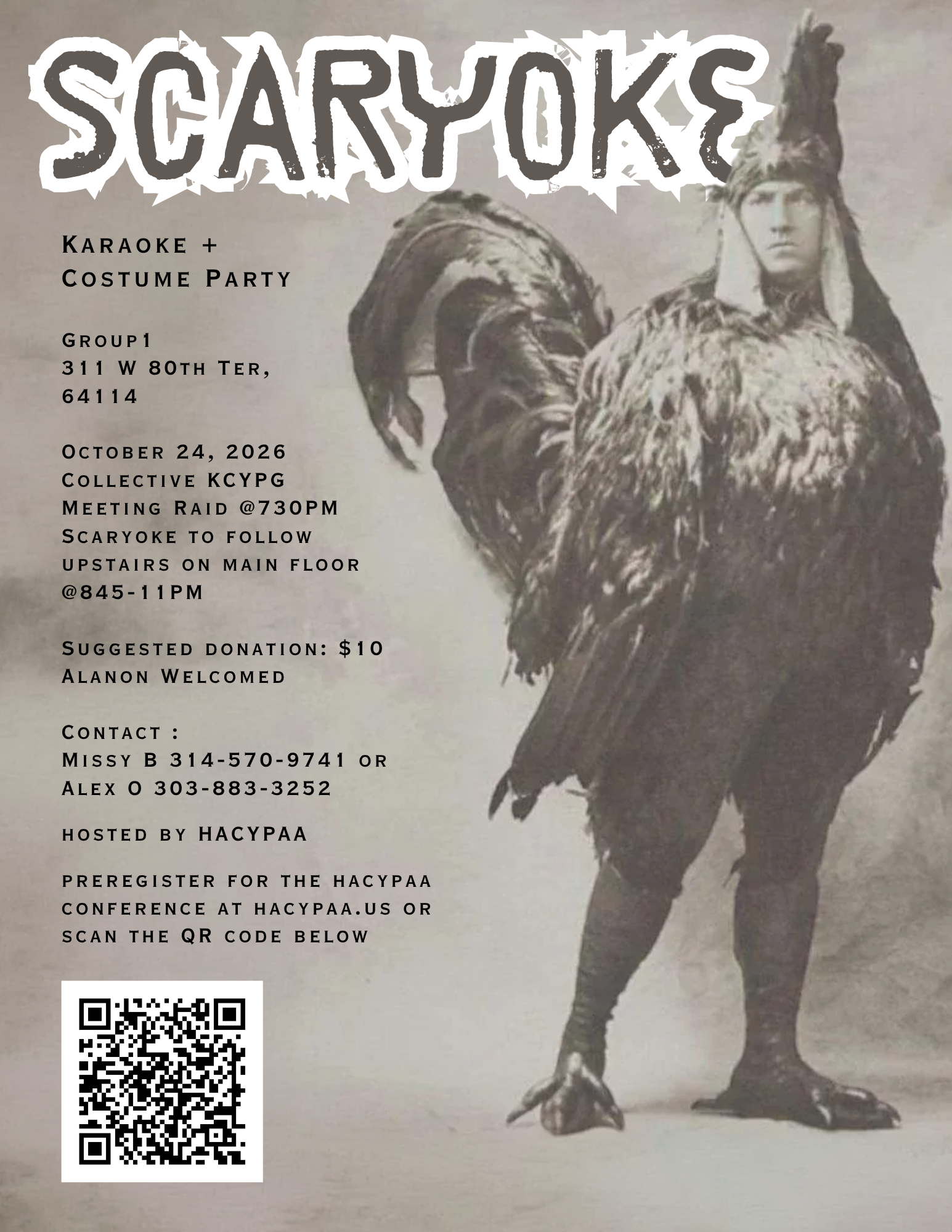 Scaryoke flyer featuring a feathered custome